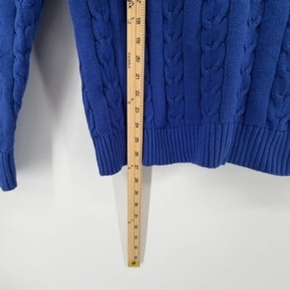 Nautica‎ Mens Royal Blue Cable Knit Cotton Crewneck Sweater Large Logo Pullover